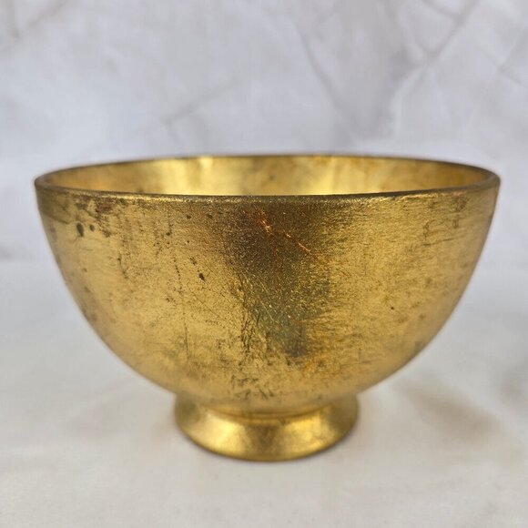 Ellec BRL Handmade Pottery Bowl Distressed Gold Glaze Made in Italy Vintage - Picture 1 of 10